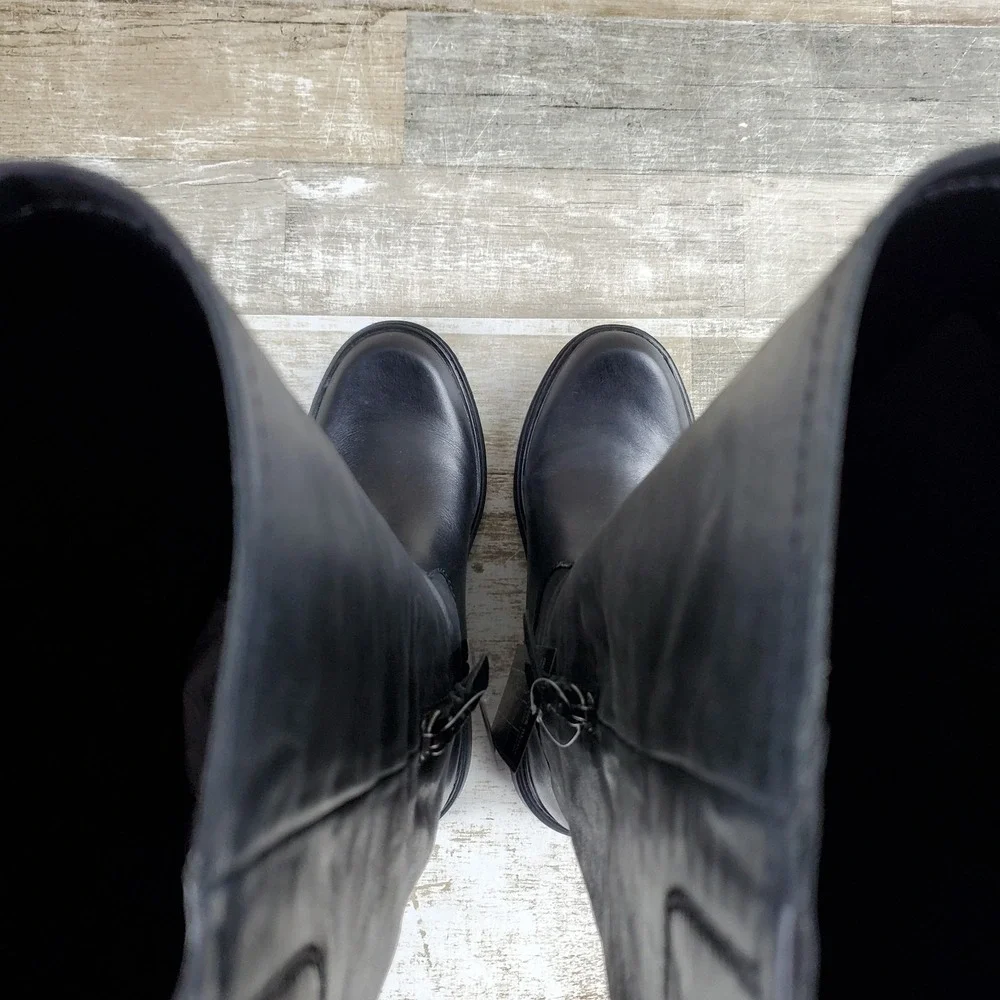 AllSaints Escher Rider Womens Knee-High Boots Sz 6 M Black Leather Round Toe